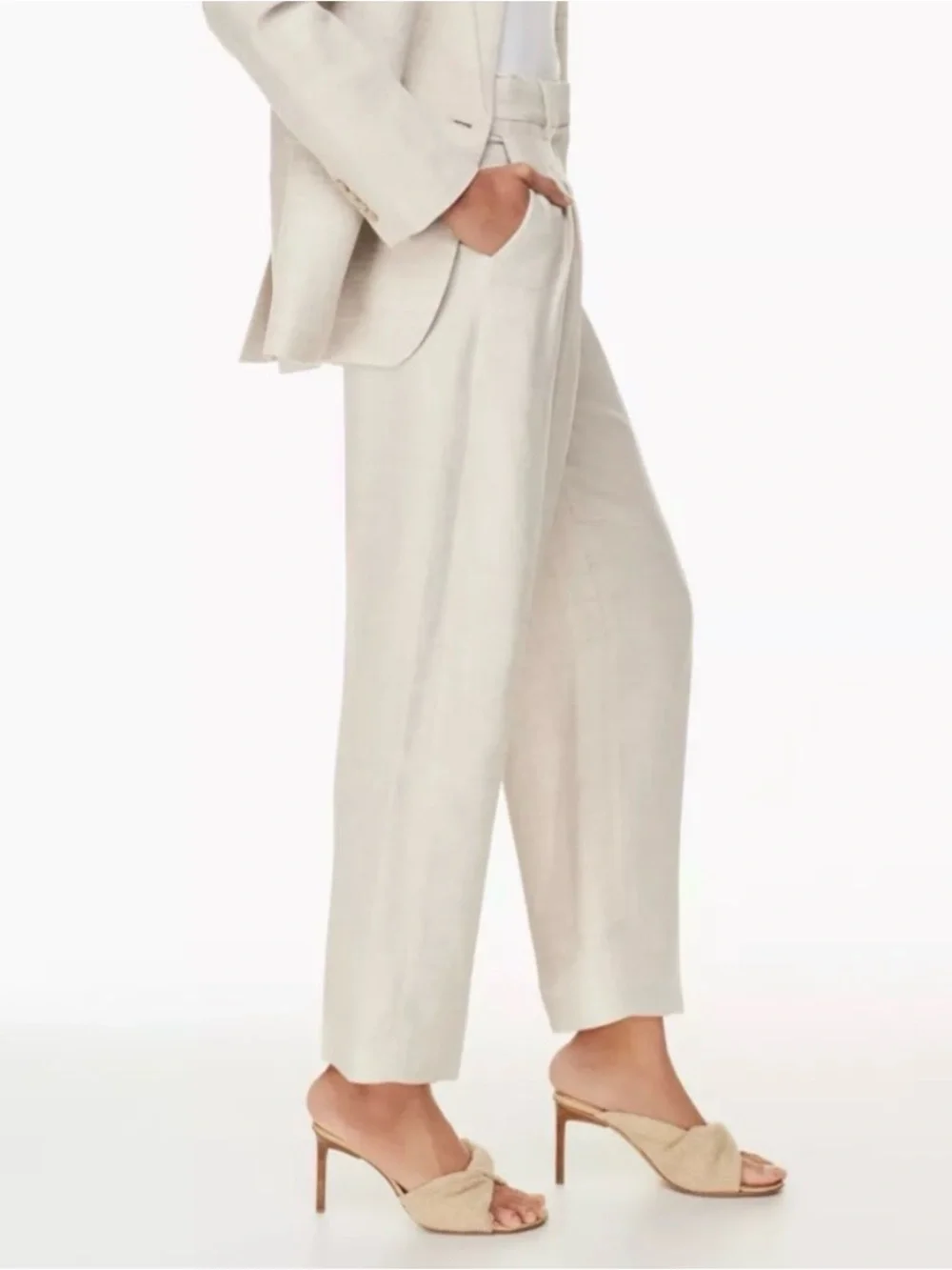 Wilfred Aritzia‎ Carrot Linen Cropped Pleated Tailored Pant 0 Ecru Cream Chic